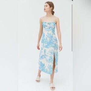 Blue Toile Print Midi Dress
